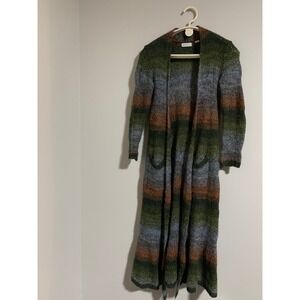 Sleeping on Snow Anthropologie Striped Long Cardigan Duster Green Rust Medium